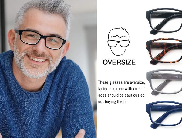 Reading Glasses Men Oversized Readers Large Square Frame GLasses Reading for Men Comfortable Flexible Spring Hinge 4 Pack - Image 5