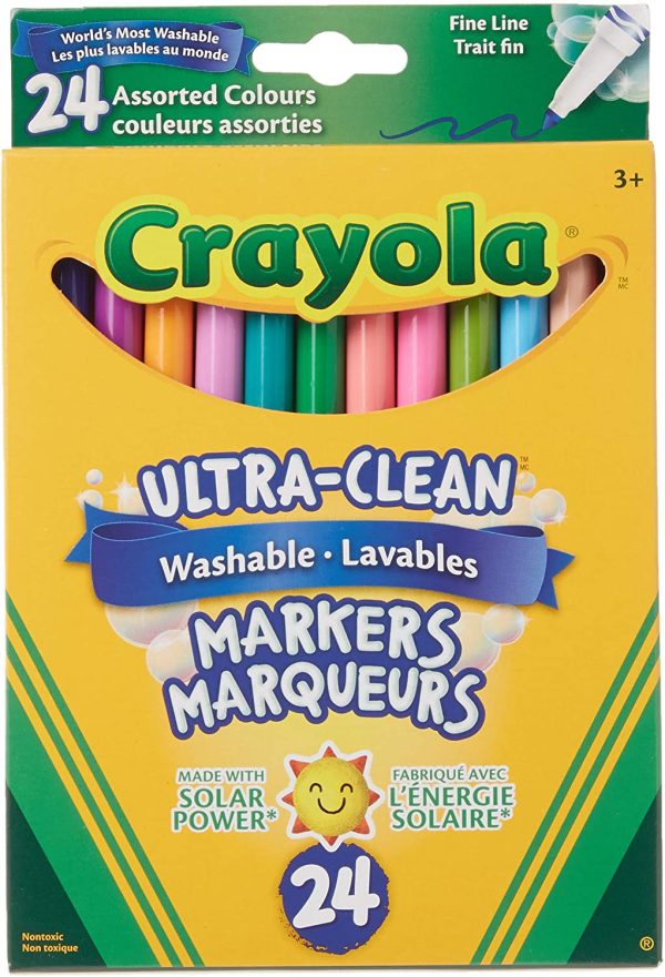 Crayola 24 Washable Fine Line Markers, Colossal, School and Craft Supplies, Drawing Gift for Boys and Girls, Kids, Teens Ages 5, 6,7, 8 and Up, Holiday Toys, Stocking , Arts and Crafts, Gifting