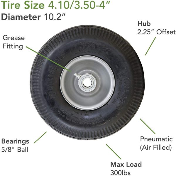 Marathon 2310 2-Pack 4.10/3.50-4" Pneumatic (Air Filled) Hand Truck/All Purpose Utility Tires on Wheels, 2.25" Offset Hub, 5/8" Bearings