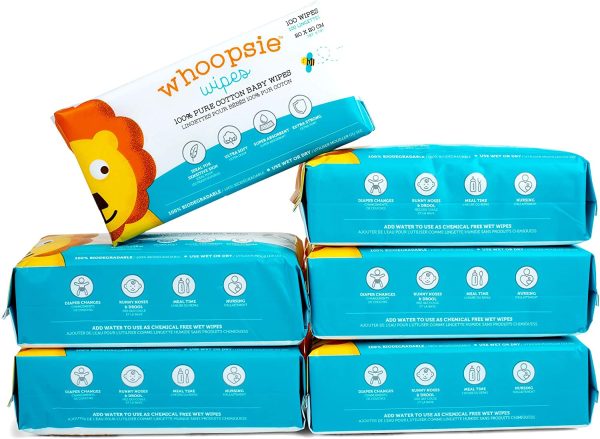 Whoopsie Wipes | Ultra-Soft - 100% Pure Cotton Dry Baby Wipes | Use Wet or Dry | Soft & Sensitive | Extra Strong & Absorbent (6-Pack (600 Count)) - Image 5