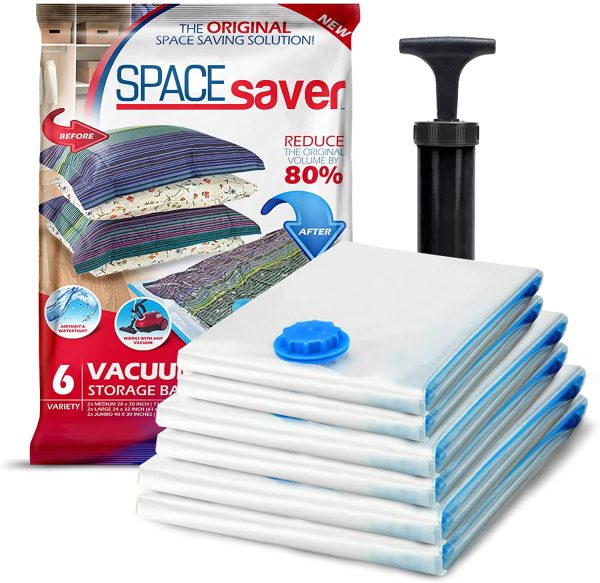 Premium Vacuum Storage Bags 6 Pack (2 x Medium, 2 x Large, 2 x Jumbo) 80% More Storage! Hand-Pump for Travel! Double-Zip Seal and Triple Seal Turbo-Valve for Max Space Saving! (6 Pack) - Image 2