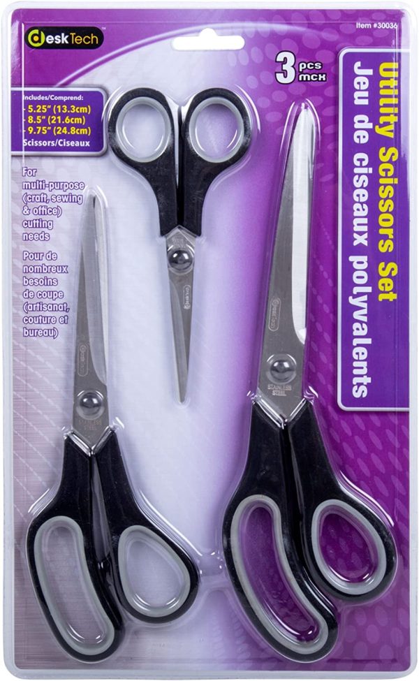 DESK TECH, Multipurpose Utility Stainless Steel Scissors Set, 7.28 x 12 inches, Black, 3 Pieces - Image 2