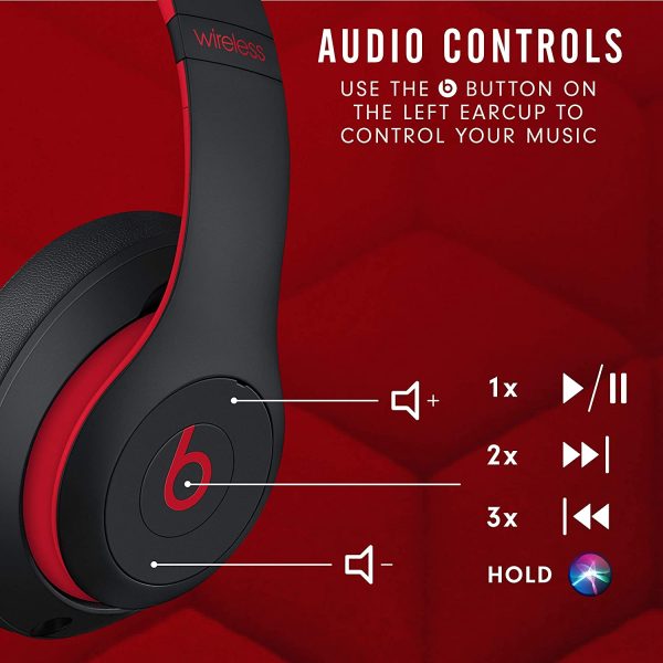 Beats Studio3 Wireless Noise Cancelling Over-Ear Headphones - Apple W1 Headphone Chip, Class 1 Bluetooth, Active Noise Cancelling, 22 Hours of Listening Time, Built-in Microphone - Defiant Black-Red - Image 2