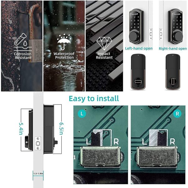 2022 Smart Keyless Entry Door Lock, hornbill Smart Security Deadbolt Lock with WiFi Control, Bluetooth, Digital Touchscreen Keypad Work with APP Auto Lock for Home, Rentals, Office - Image 4