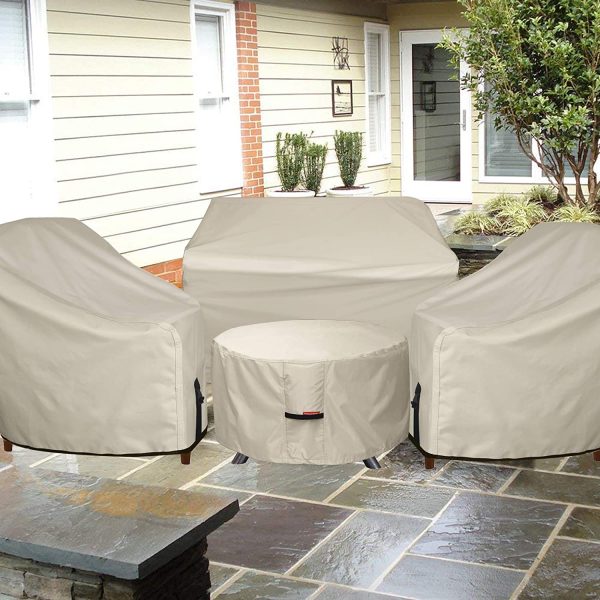 Porch Shield Fire Pit Cover - Waterproof 600D Heavy Duty Round Patio Fire Bowl Cover Beige - 28 inch - Image 5