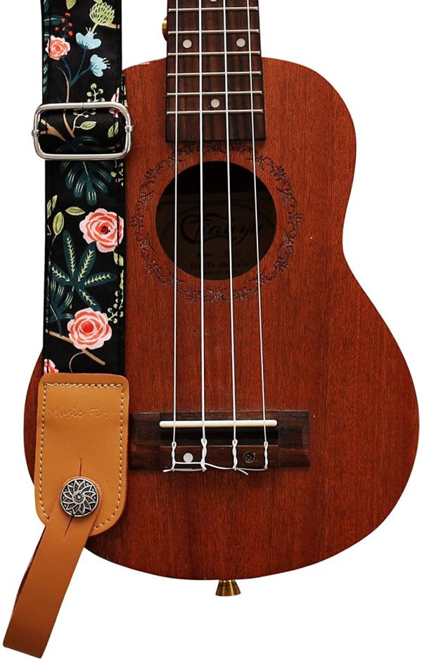 MUSIC FIRST Original Design “Dark Night Garden??Soft Muslin & Genuine Leather Ukulele Strap Ukulele Shoulder Strap With a MUSIC FIRST Genuine Leather Strap Locker - Image 4