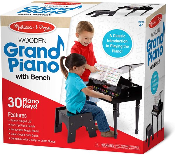 Melissa & Doug Learn-to-Play Classic Grand Piano with 30 Keys, Color-Coded Songbook, and Non-Tip Bench, H: 23.5 X W: 22.2 X D: 10 - Image 9