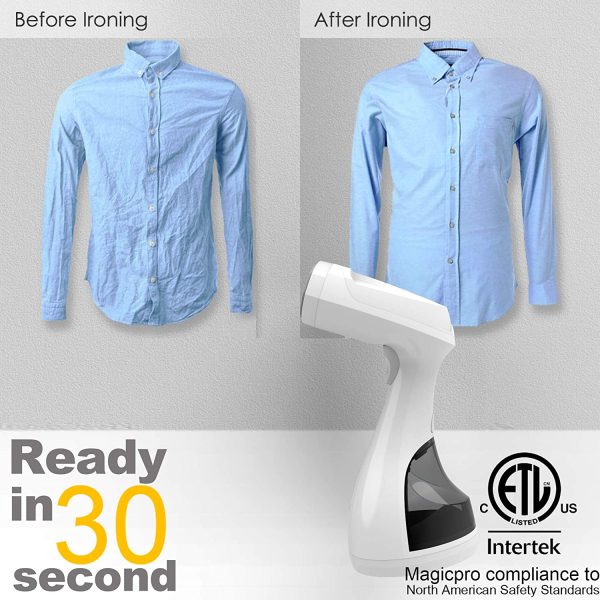 MagicPro Portable Garment Steamer for Clothes, Garments, Fabrics Removes Wrinkles for Fresh Clothing, Fast Heat and Auto Off, Handheld Travel Steamer with Detachable 300ml Water Tank - Image 2