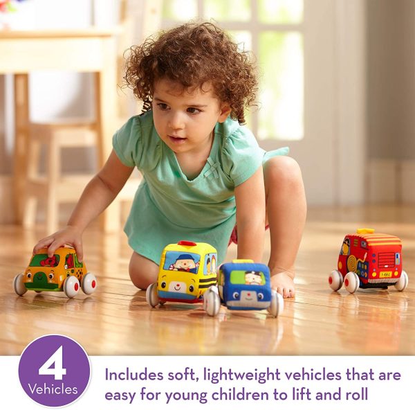 Melissa and Doug K's Kids Pull-Back Vehicle Set - Soft Baby Toy Set With 4 Cars and Trucks and Carrying Case - Image 8