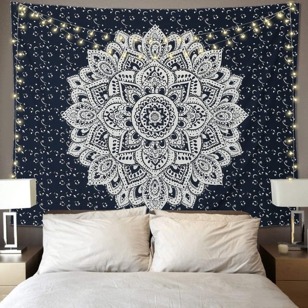 LOMOHOO Skull Tapestry Kissing Lover Black and White Tarot Skeleton Flower Tapestry Wall Hanging Beach Blanket Romantic Bedroom Dorm Home Decor (Mandala, M:130x150cm/51 x59) - Image 2