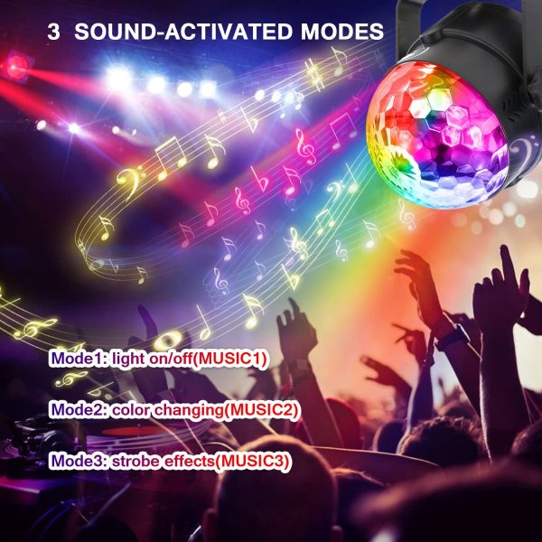 Party lights Disco Ball WINSAFE LED Strobe Lights Sound Activated, RBG Disco lights,dj lights,Portable 7 Modes Stage Light for Home Room Dance Parties Birthday Bar Karaoke Xmas Wedding Show Club Pub with Remote (1 PACK)