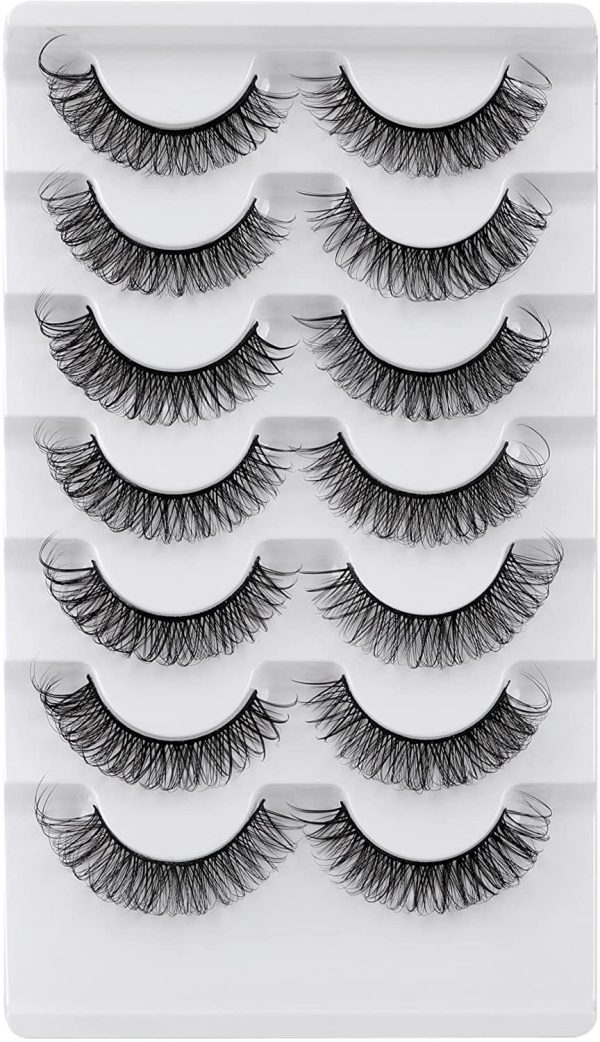 JIMIRE Faux Mink Eyelashes D Curl Wispy Thin Russian Strip 15MM 3D Eyelash Natural Look 7 Pairs Pack - Image 6