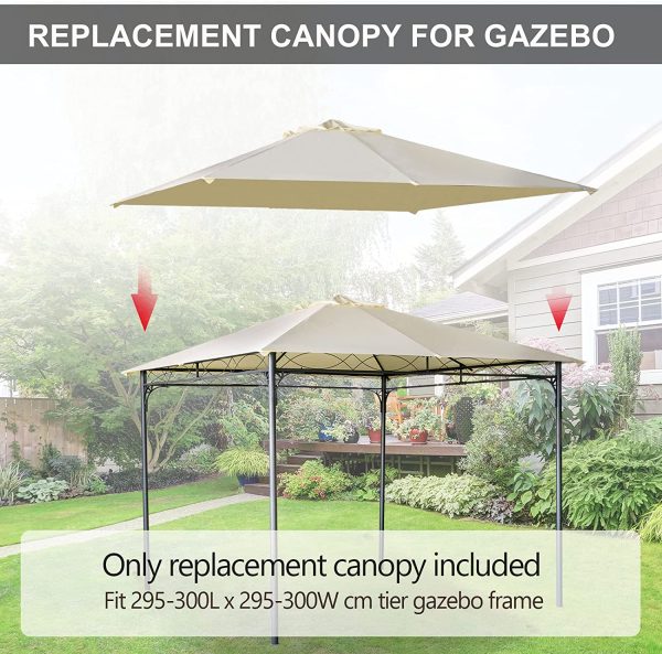 Outsunny 10' x 10' Square Gazebo Canopy Replacement UV Protected Top Cover Sun Shade Beige