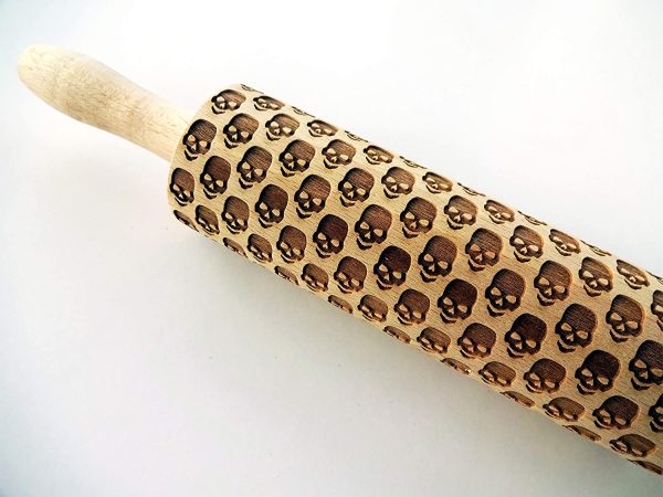 SKULL Embossing Rolling pin. Laser cut embossed dough roller for Helloween cookies