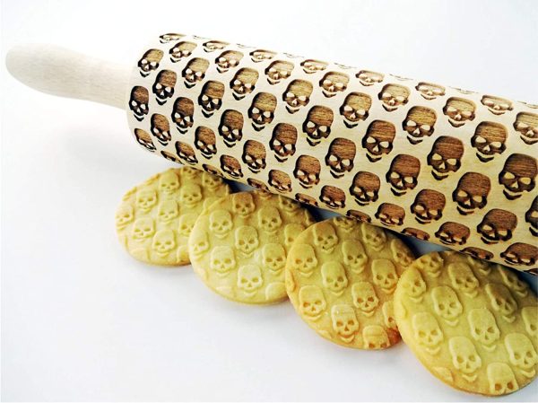 SKULL Embossing Rolling pin. Laser cut embossed dough roller for Helloween cookies - Image 2