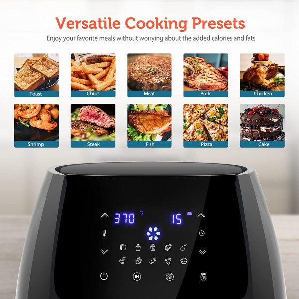 5.8 Quart Air Fryer, Electric Hot Air Fryers Oilless Cooker with 10 Presets, Digital LCD Touch Screen, Nonstick Basket, 1700W, UL Listed (Black) - Image 4