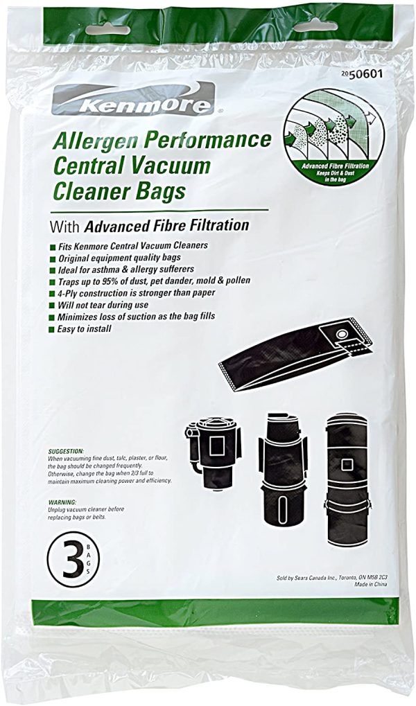 50601 Allergen Central Vac Bags. Genuine  Synthetic Central Vacuum Cleaner Bags. Package of 3 Bags - Image 2