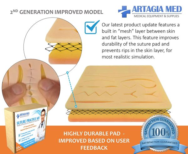 Complete Suture Practice Kit for Suture Training, including Large Silicone Suture Pad with pre-cut wounds and suture tool kit (19 pieces). 2nd Generation Model. (Demonstration and Education Use Only) - Image 5