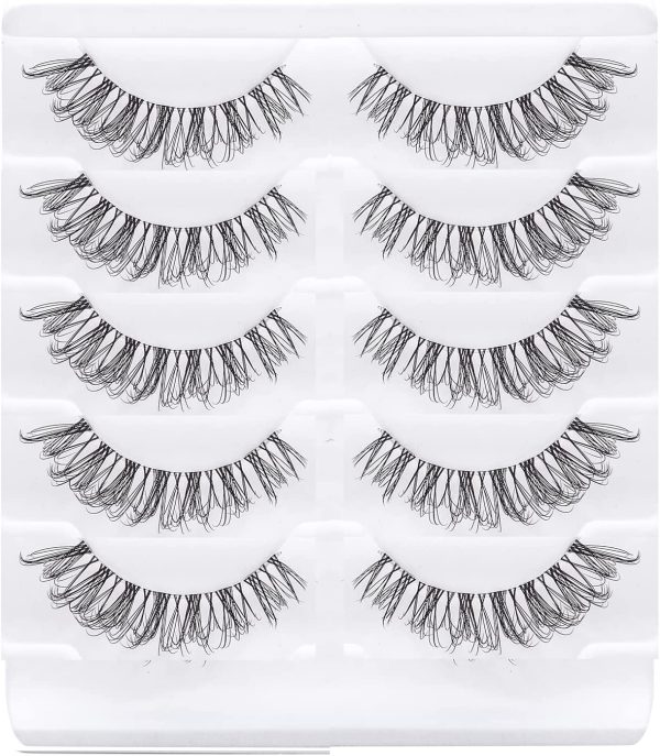 KSYOO Clear Band Faux Mink Lashes, D Curl 8-15mm Semi-dramatic Cat Eye Wispy 3D Multi layered Invisible Band Eyelashes ,Full Volume Strip Eye Lashes- 5 Pairs (Clear Band V5)