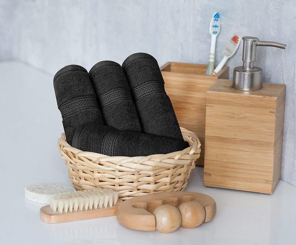 8 Piece Towel Set, Black, 2 Bath Towels, 2 Hand Towels, and 4 Washcloths - Image 3