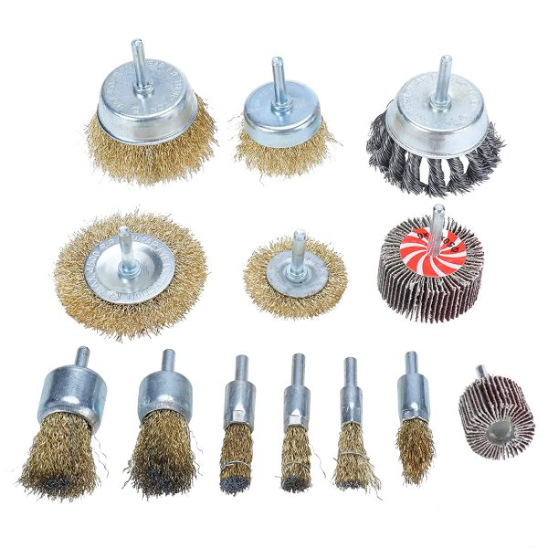 AuInn Wire Brush Drill Attachments Kit Knotted & Crimped Wire Cup Wheels Brush with 1/4-Inch Shank for Rust Removal (13 PCS) - Image 6