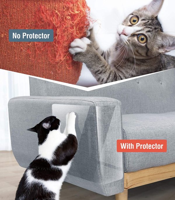 Lewondr Cat Scratch Couch Protector 10 Packs, Furniture Protectors from Cats, Clear Sofa Protector Cat Scratching Deterrent Tapes with 50 Pins, 4 Pack(M) 9"x17"+ 6 Pack(L) 12"x17" - Image 5