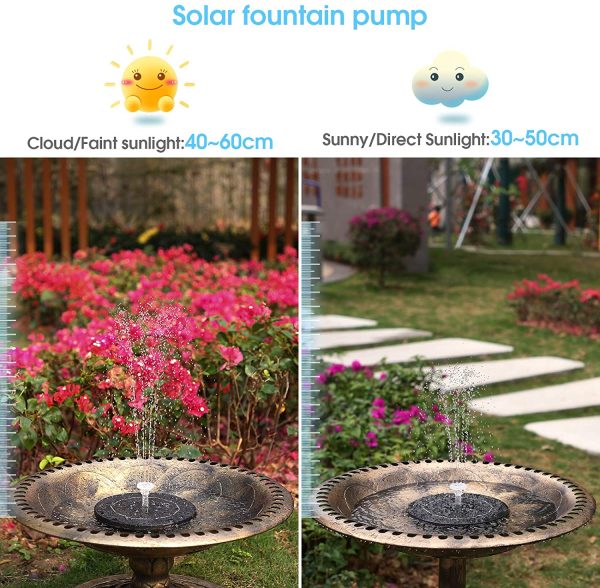 AISITIN 3.5W LED Solar Fountain 7.in??8cm 3000mAh Built-in Battery Solar Water Pump Floating Fountain with 6 Nozzles for Bird Bath for Fish Tank, Pond or Garden Decoration Solar Water Fountain - Image 5