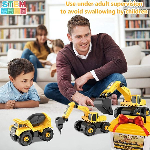 TEUVO Take Apart Truck Car Toys with Electric Drill, Construction Vehicles Building Excavator Toy STEM Trucks Vehicle Set for Kids, DIY Educational Gifts for Kids Ages 3 4 5 Boys Girls - Image 2