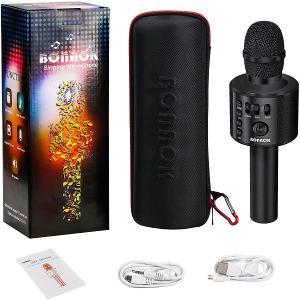 BONAOK Wireless Bluetooth Karaoke Microphone,3-in-1 Portable Handheld Karaoke Mic & Speaker Kids Adult Birthday for All Smartphones Q37 (Black) - Image 4