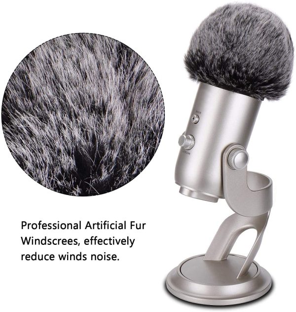 PEYOU for Blue Yeti Pop Filter, Professional Microphone Pop Filter Windscreen, Foam Windscreen & Furry Windscreen Microphone Cover Designed for Blue Yeti Yeti Pro, 2 Pack Mic Pop Filter Mask Shield - Image 5