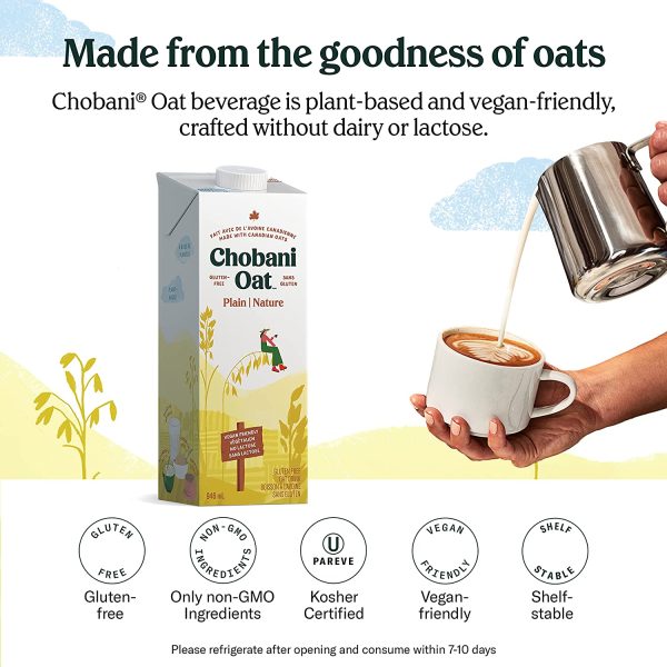 Chobani Plain Oat Milk| 6 Pack- 946ml | Plant-Based Oat Beverage | Shelf Stable | Dairy Free | Vegan Friendly | NON-GMO |Nut Free, white - Image 4