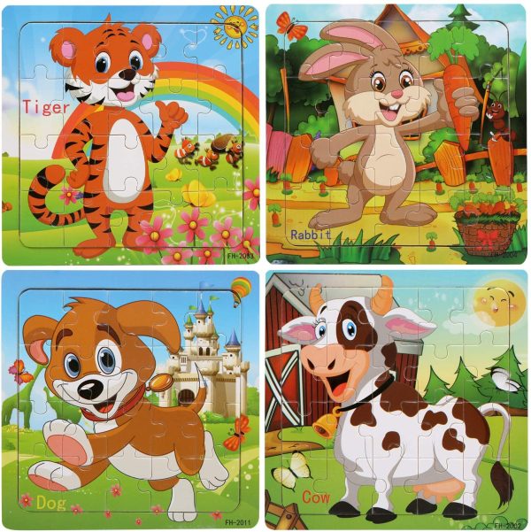 LEADSTAR Wooden Jigsaw Puzzle??4 Packs Jigsaw Toy for Kids Toddler Age 3-8 Years Old?? Pcs Animal Puzzles Preschool Educational Learning Toys??Colorful Jigsaw Puzzles for Boy Girl (A) - Image 4