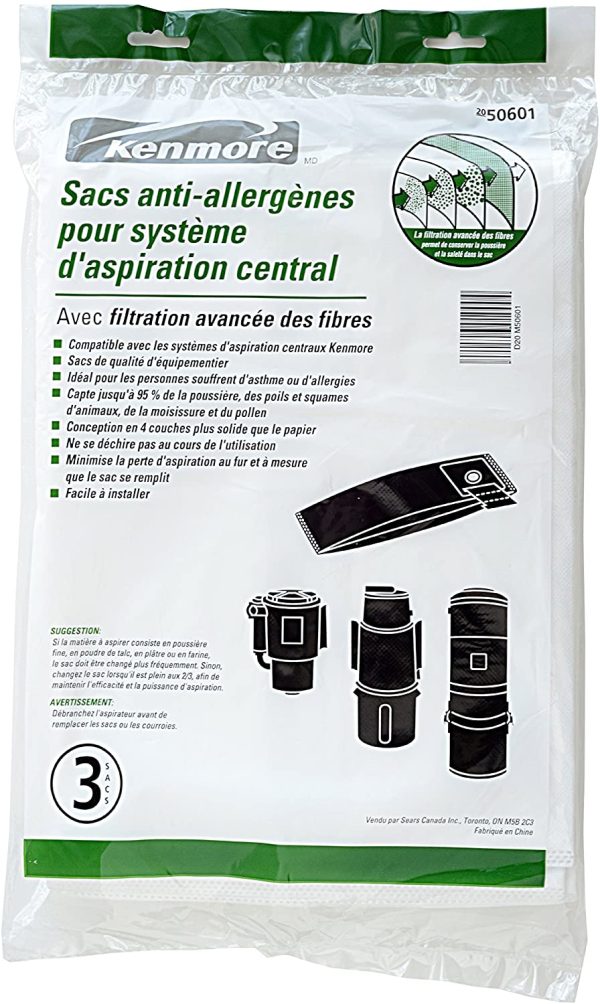 50601 Allergen Central Vac Bags. Genuine  Synthetic Central Vacuum Cleaner Bags. Package of 3 Bags - Image 5