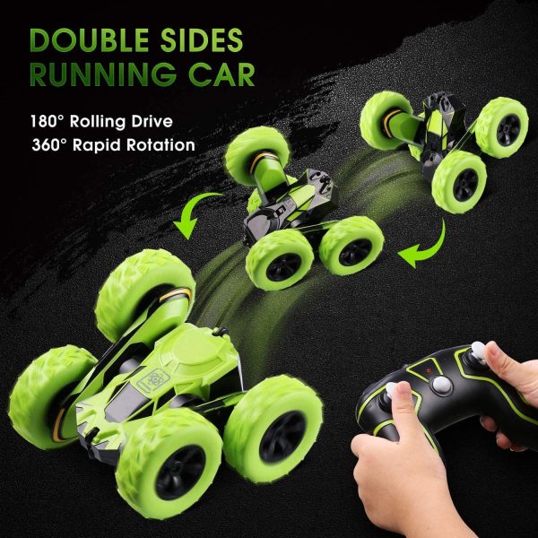 Toys for 6-12 Year Old Boys JoyJam RC Stunt Car for Kids and Adults 4WD Off Road Truck 2.4Ghz Remote Control Vehicle Double Sided 360 Degree Rotating Christmas Birthday Gifts Green - Image 5