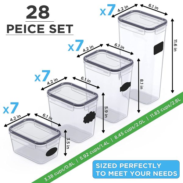 28 Piece Airtight Food Storage Containers with Lids - Ideal Kitchen Storage Containers with Lids, Airtight - High Quality BPA Free Plastic Pantry Containers for organization and storage - BONUS - Chalkboard Labels, Chalk and Measuring Spoons Included - Image 2