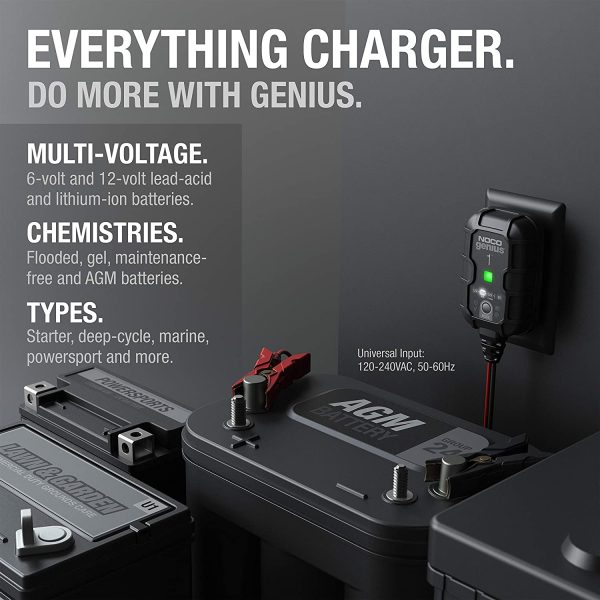 NOCO GENIUS1, 1-Amp Fully-Automatic Smart Charger, 6V and 12V Battery Charger, Battery Maintainer, Trickle Charger, and Battery Desulfator with Temperature Compensation - Image 2