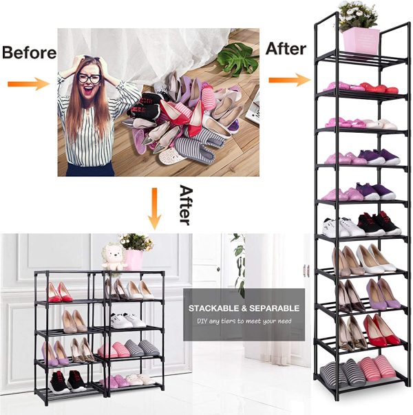 Shoe Rack, Sturdy Shoe Organizer for Closet,Shoe Rack for Closets,Shoe Rack for Entryway,Shoe Storage,Shoe Shelf, Free Standing Shoe Racks(10 Tier) - Image 2