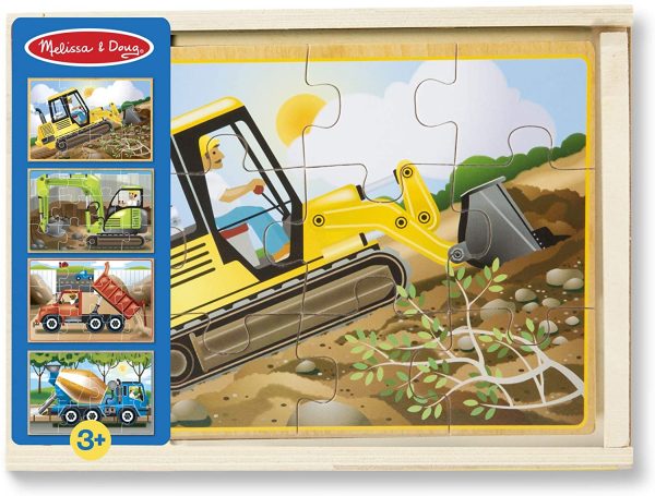 Melissa and Doug Construction Vehicles 4-in-1 Wooden Jigsaw Floor 12-Piece Puzzles, Beautiful Original Artwork, Sturdy Cardboard Pieces, 48 Pieces - Image 4