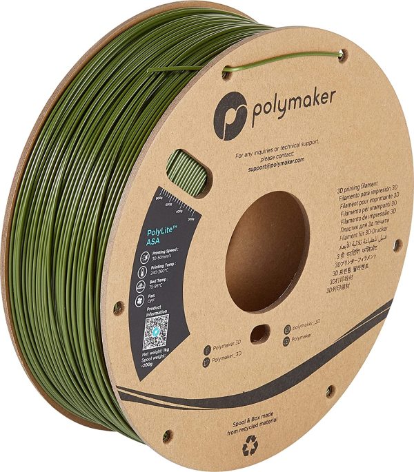 ASA Filament 1.75mm Army Green ASA, 1kg Heat Resistant Weather Resistant ASA 1.75 Cardboard Spool - PolyLite ASA 3D Printer Filament Army Green, Perfect for Printing Outdoor Functional Parts - Image 7