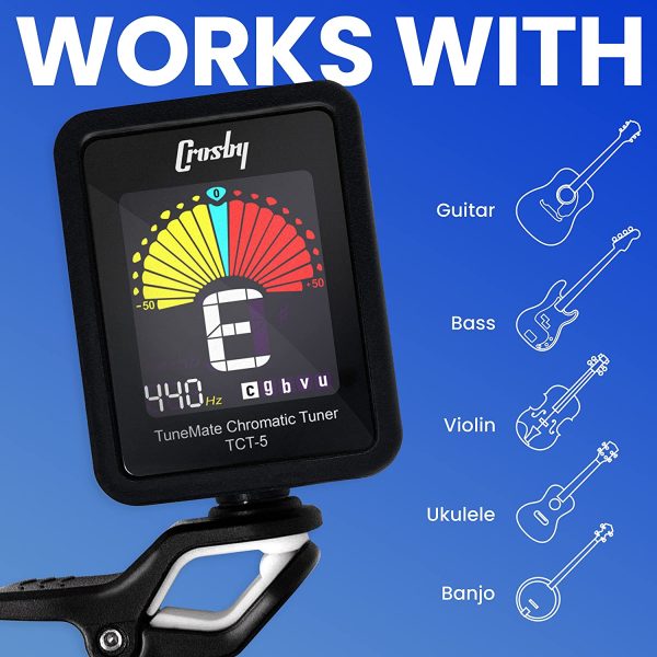 Crosby TuneMate Electronic Clip On Chromatic Tuner for Guitar, Bass, Violin, Ukulele, Banjo and Other Stringed Instruments - Image 9