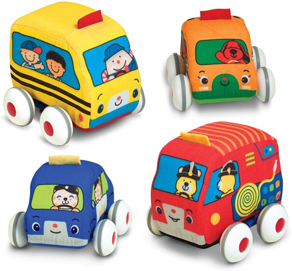 Melissa and Doug K's Kids Pull-Back Vehicle Set - Soft Baby Toy Set With 4 Cars and Trucks and Carrying Case - Image 4