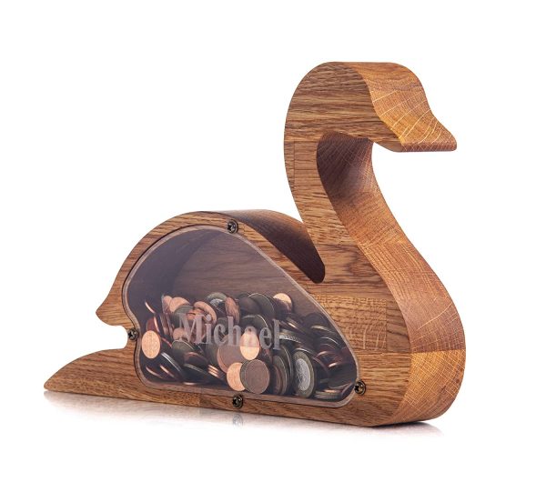 Wood piggy bank SWAN - Montessori wooden gifts for boys girls kids - Adult coin bank - Daughter gift from mom - Unique money box frame - Modern tip jar - Image 5