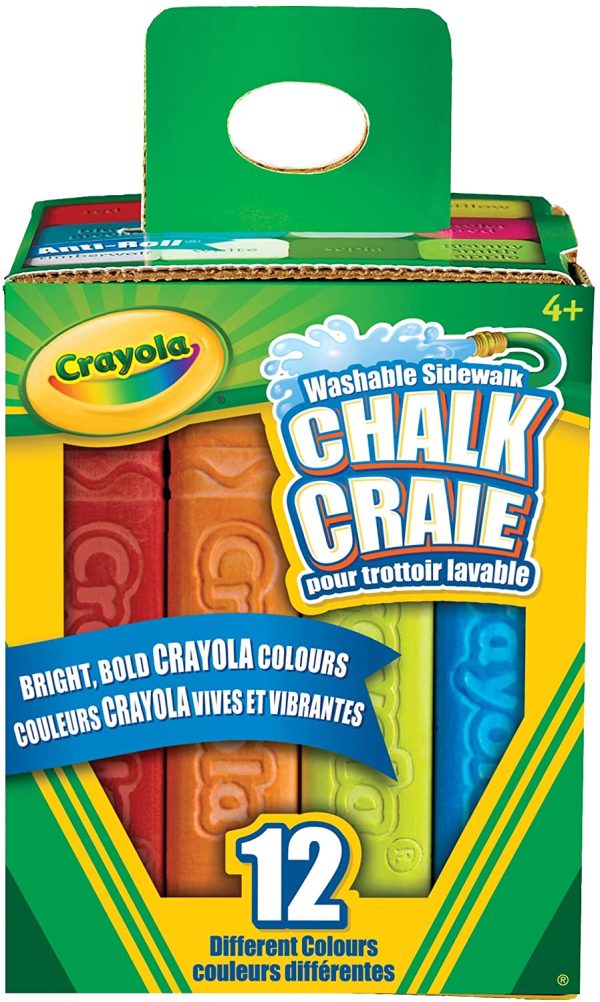 Crayola 12-Count Sidewalk Chalk, Outdoor Activities, Washable, Bright, Colourful, Craft Supplies, Gift for Boys and Girls, Kids, Ages 3,4, 5, 6 and Up, Arts and Crafts, Gifting