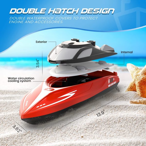 DEERC H120 RC Boat Remote Control Boats for Pools and Lakes,20+ mph 2.4 GHz Fast Racing Boats for Kids and Adults with 2 Rechargeable Battery,Low Battery Alarm,Capsize Recovery,Gifts for Boys Girls