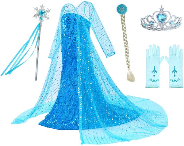 Luxury Princess Dress for Elsa Costumes with Shining Long Cap Girls Birthday Party - Image 3