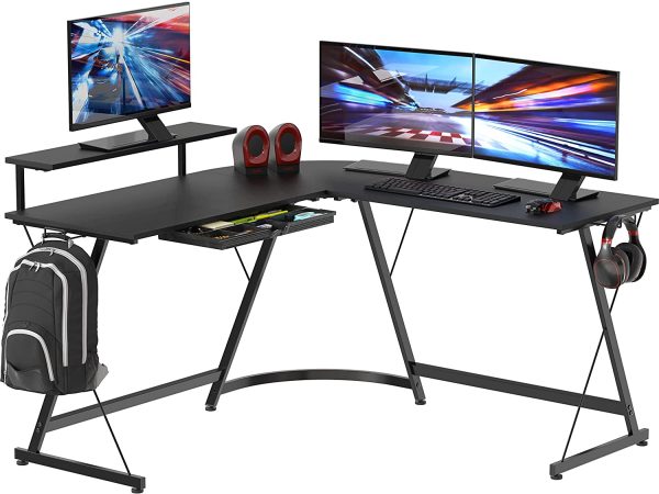 Computer Gaming L-shaped Desk with Monitor Stand for Home Office, Black - Image 5