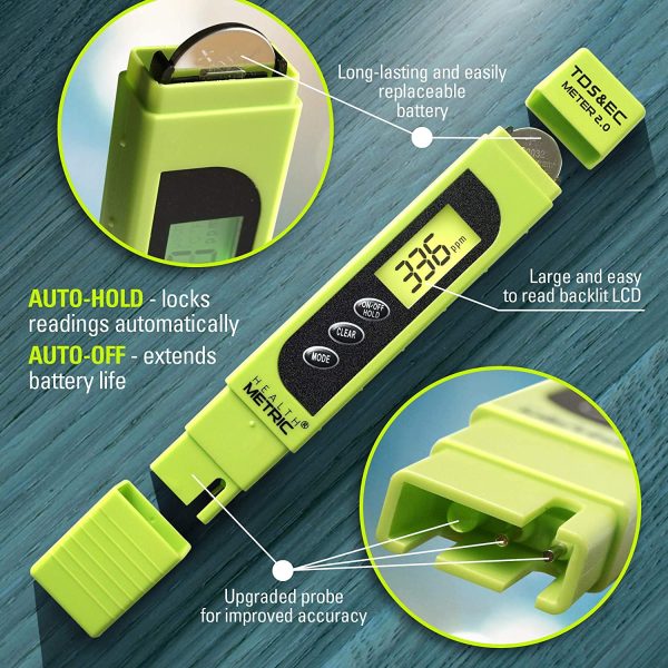 Pro TDS Meter Digital Water Tester - 3 in 1 ppm EC and Temperature Test Pen | Easy to Use Water Purity Tester | Ideal for Testing RO Drinking Water Swimming Pool Hydroponics Aquarium & More | Green - Image 2