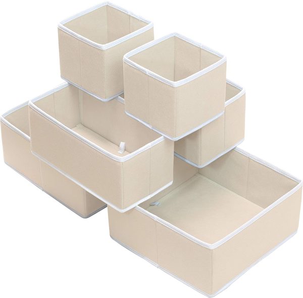 SimpleHouseware Foldable Cloth Storage Box Closet Dresser Drawer Divider Organizer Basket Bins for Underwear Bras, Beige (Set of 6)