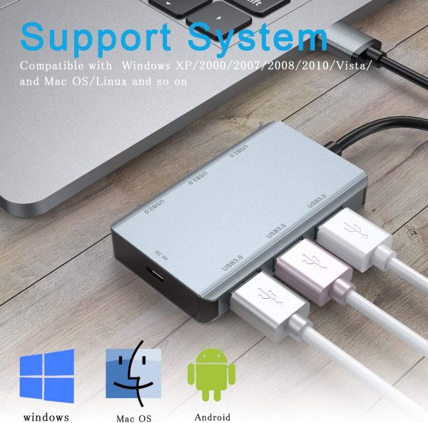 USB Hub 3.0, 6-Port USB Hub (3 USB 3.0 Ports and 3 USB 2.0 Port),Ultra Slim USB Data Hub for MacBook Pro,iMac, Surface Pro, Wii U, XPS, Notebook PC, Mobile HDD,USB Flash Drives and More - Image 7