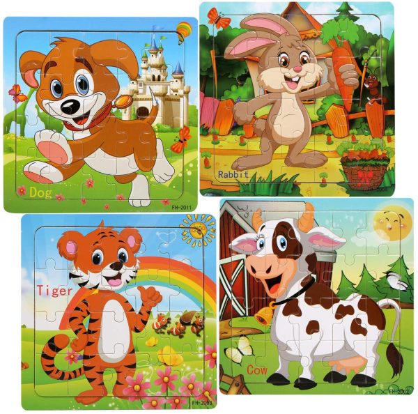 LEADSTAR Wooden Jigsaw Puzzle??4 Packs Jigsaw Toy for Kids Toddler Age 3-8 Years Old?? Pcs Animal Puzzles Preschool Educational Learning Toys??Colorful Jigsaw Puzzles for Boy Girl (A) - Image 3